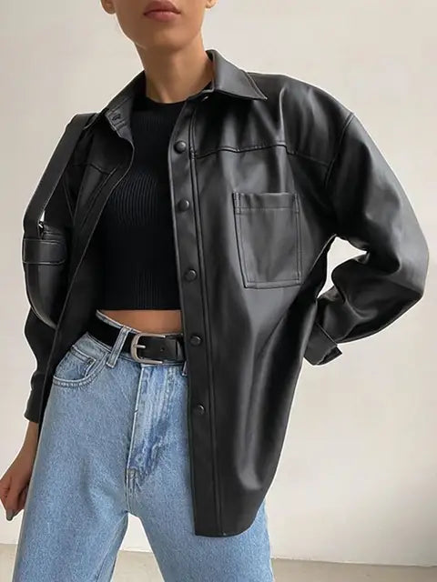 Valenzora | Oversized Loose Leather Jacket Women's