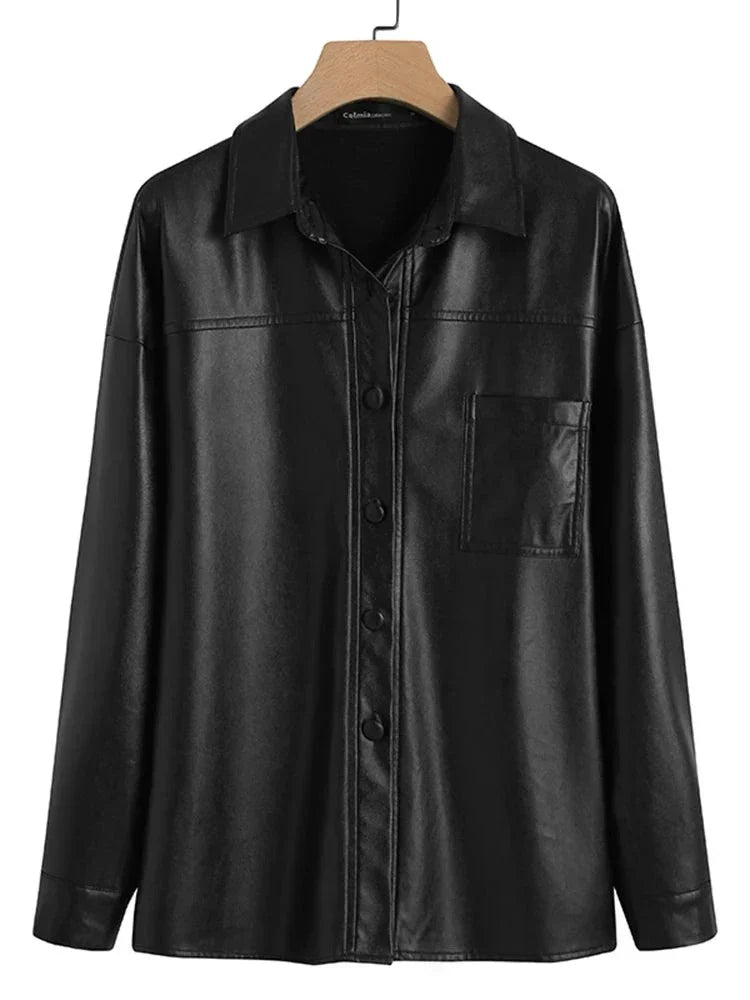 Valenzora - Women's faux leather jacket with long sleeves