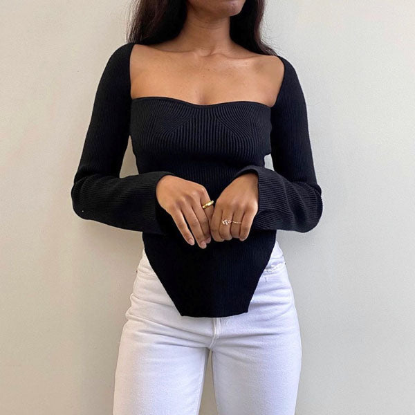 Knit top with round neck