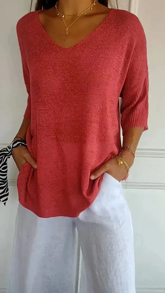 Valenzora | Comfortable women's knit top with V-neck