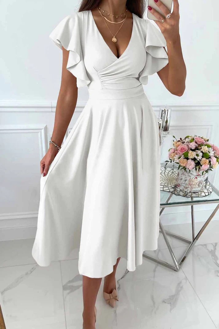 Valenzora | Elegant midi dress with butterfly sleeves
