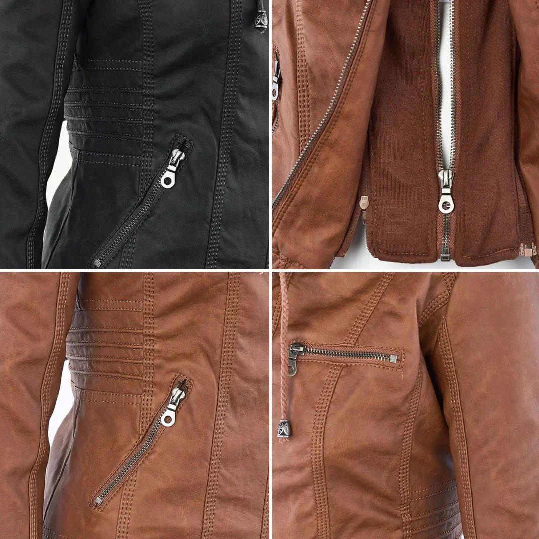 Valenzora | Elegant hooded motorcycle jacket made of high-quality leather