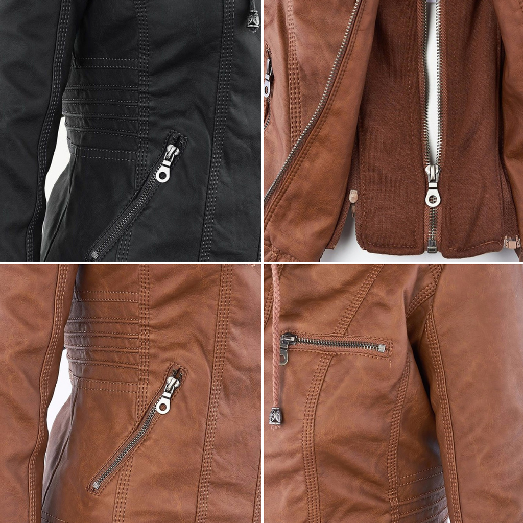 Valenzora | Double-lined women's leather jacket with hood