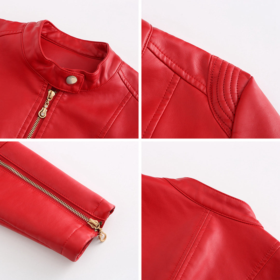 Valenzora | Elegante Lederjacke mit Rundhals und Knopfverschluss für Damen