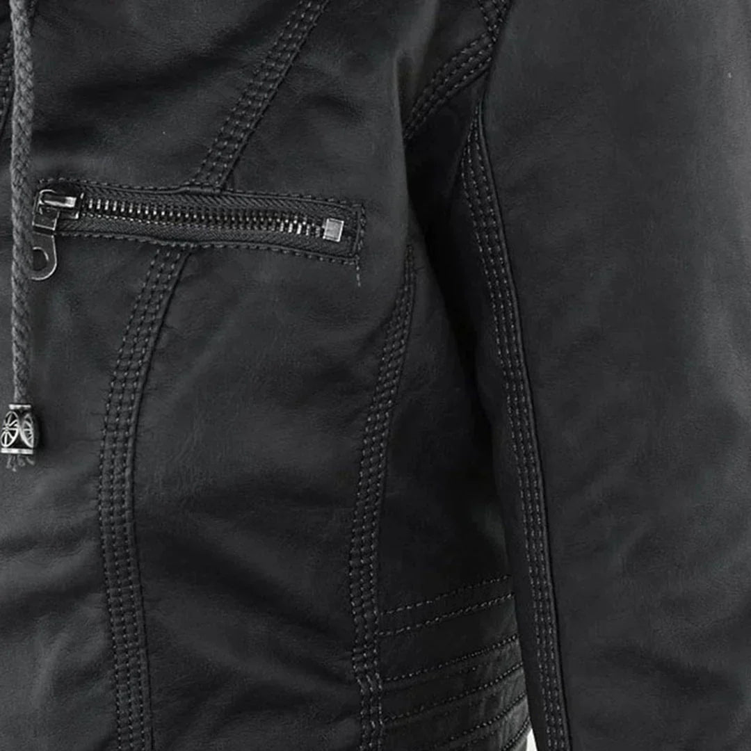 Valenzora | Elegant hooded motorcycle jacket made of high-quality leather