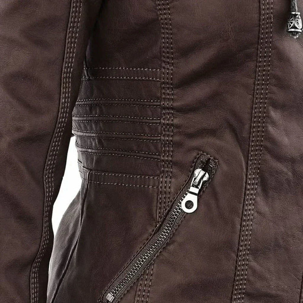 Valenzora | Elegant hooded motorcycle jacket made of high-quality leather
