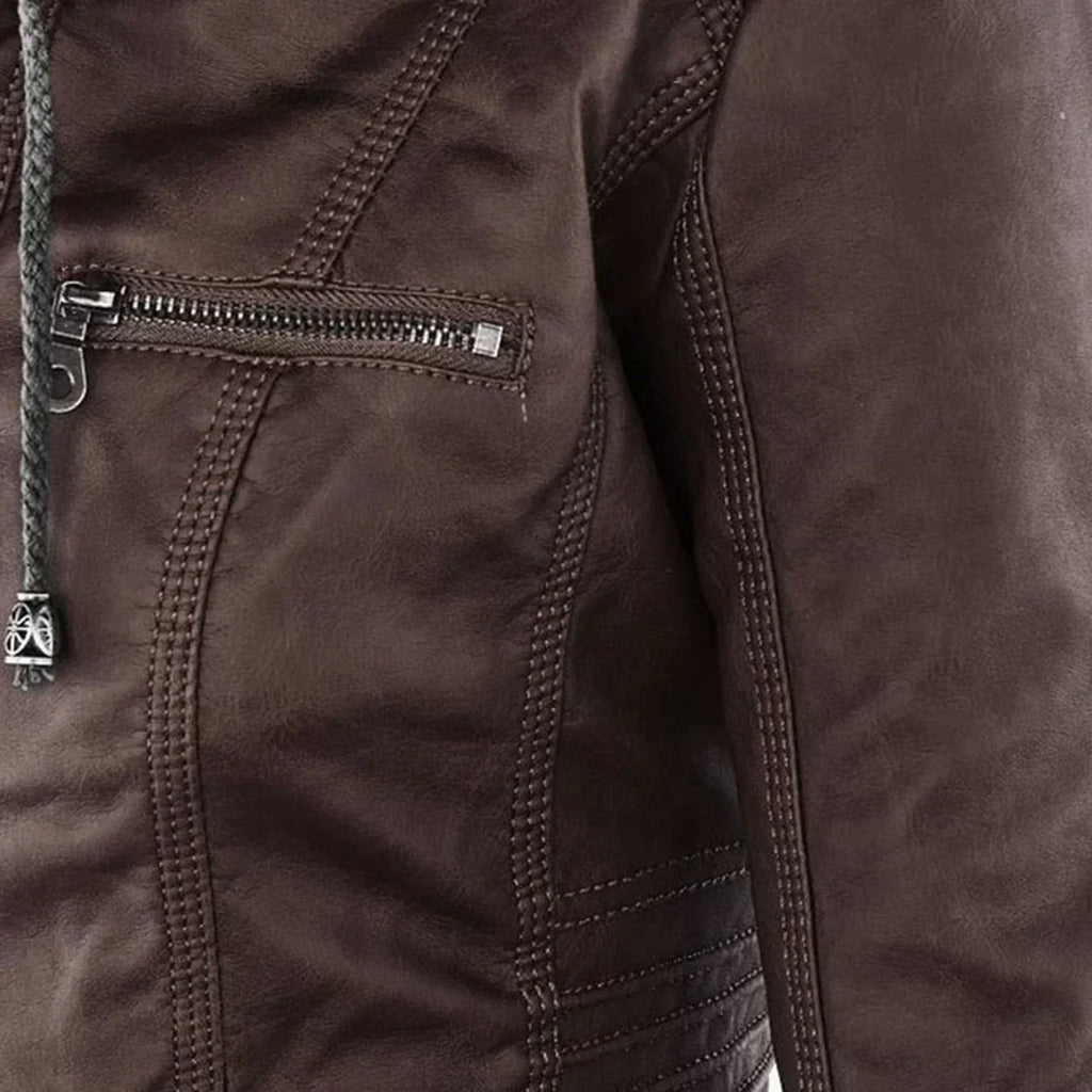 Valenzora | Elegant hooded motorcycle jacket made of high-quality leather