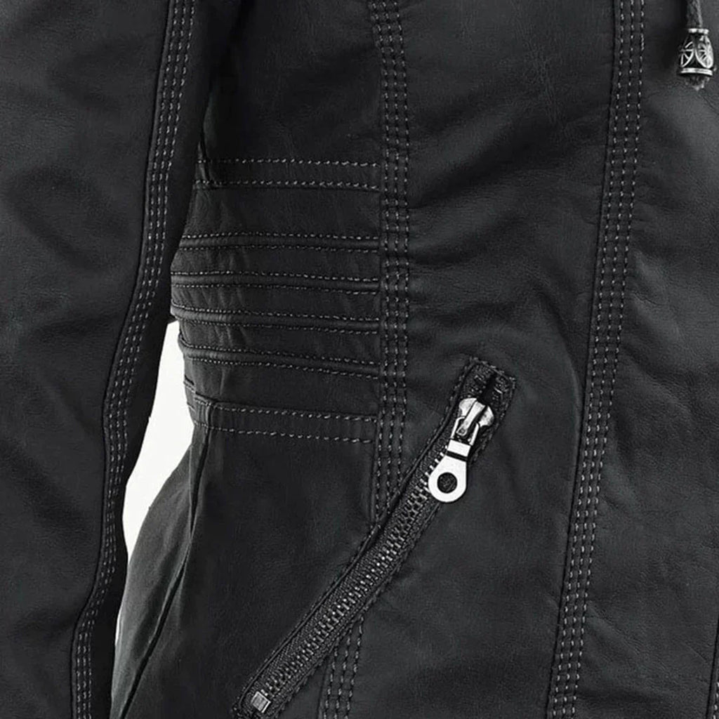 Valenzora | Elegant hooded motorcycle jacket made of high-quality leather