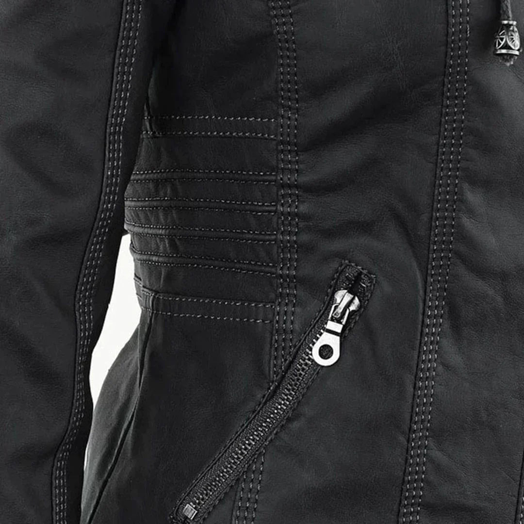 Valenzora | Elegant hooded motorcycle jacket made of high-quality leather