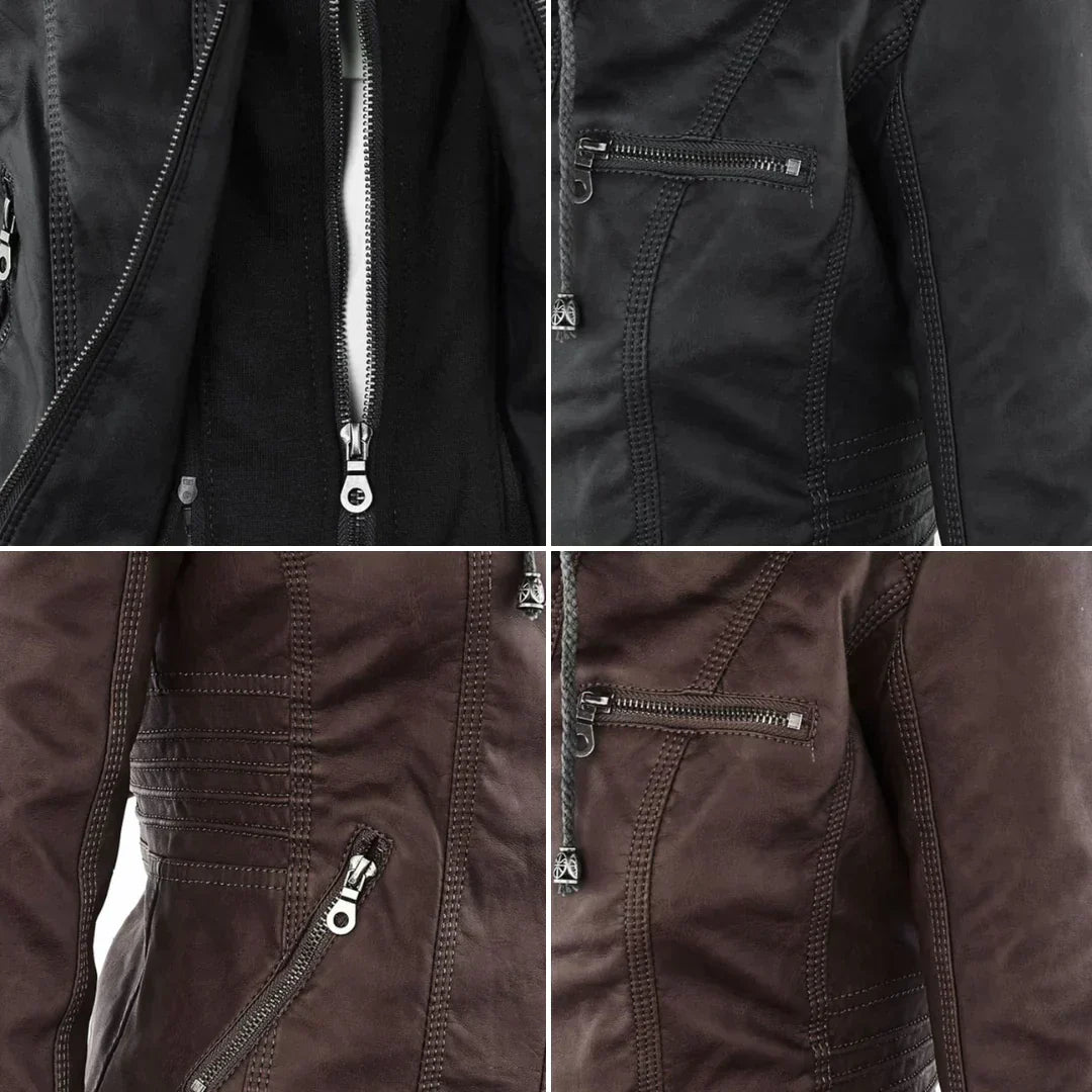 Valenzora | Elegant hooded motorcycle jacket made of high-quality leather