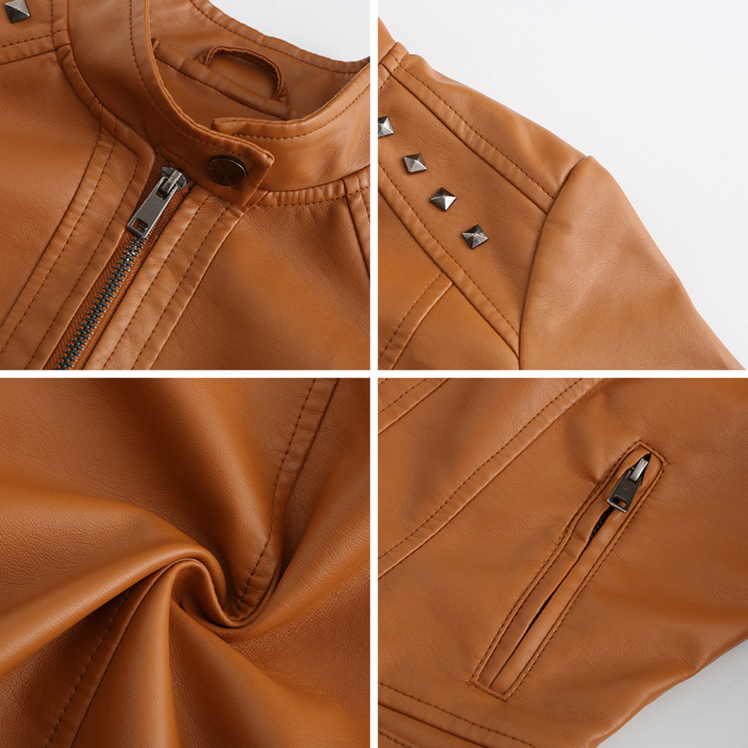 Valenzora | Elegant leather jacket with unique details for women