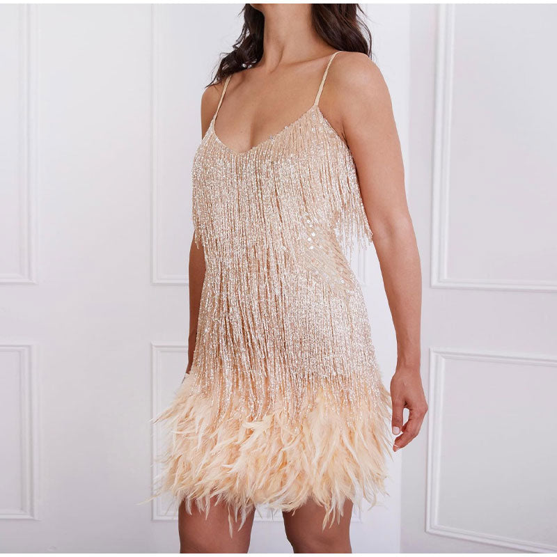 Valenzora | Spaghetti Strap Feather Mini Dress Party Dress