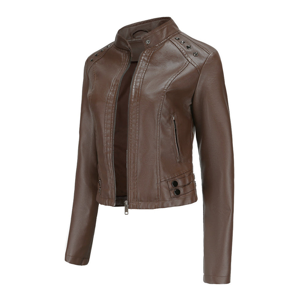 Valenzora | Elegant leather jacket with unique details for women