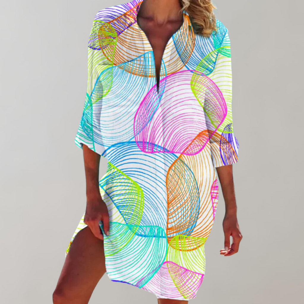 Valenzora - Patterned Shirt Dress | Colorful Summer Midi Dress