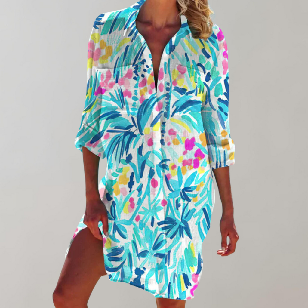 Valenzora - Patterned Shirt Dress | Colorful Summer Midi Dress