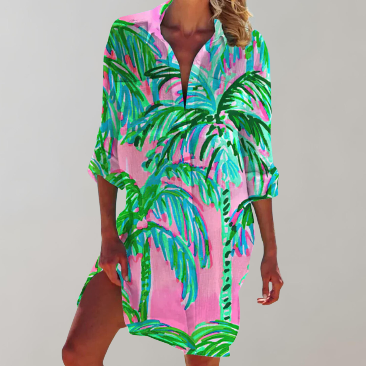 Valenzora - Patterned Shirt Dress | Colorful Summer Midi Dress