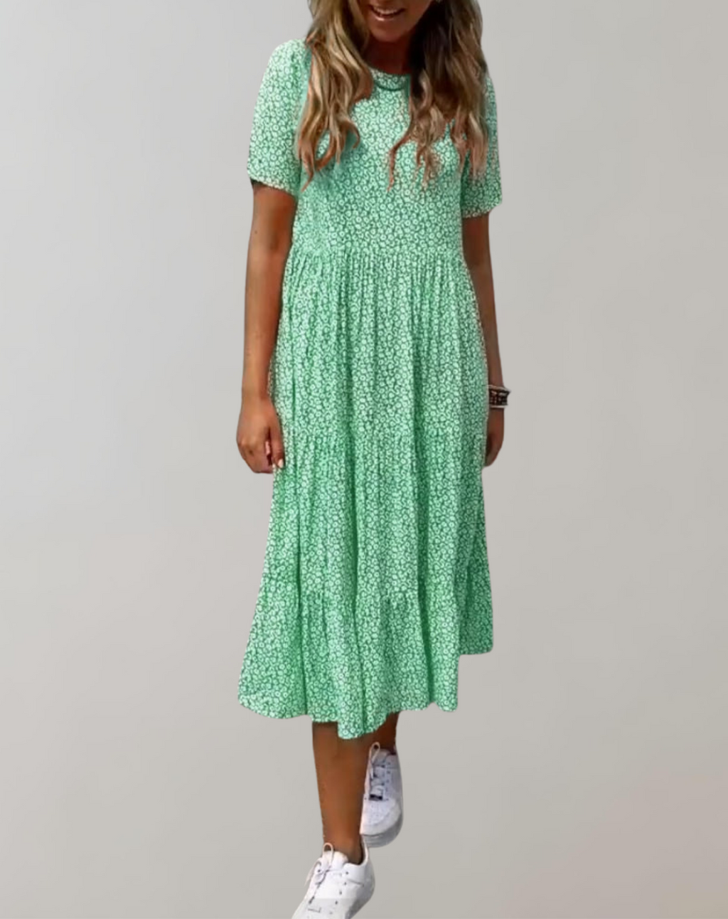Valenzora - Casual, short-sleeved midi dress with floral print | Flowing dress for women