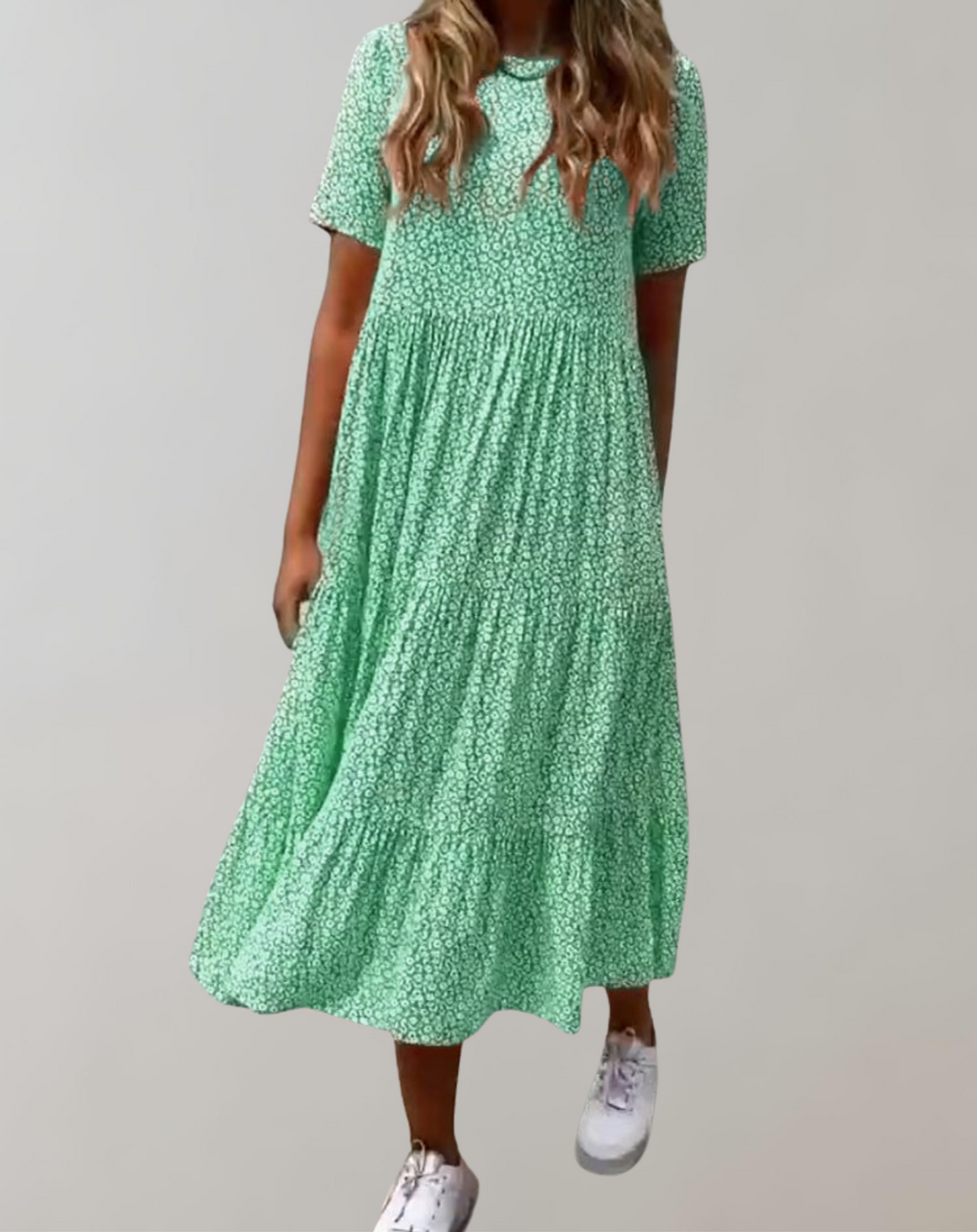 Valenzora - Casual, short-sleeved midi dress with floral print | Flowing dress for women