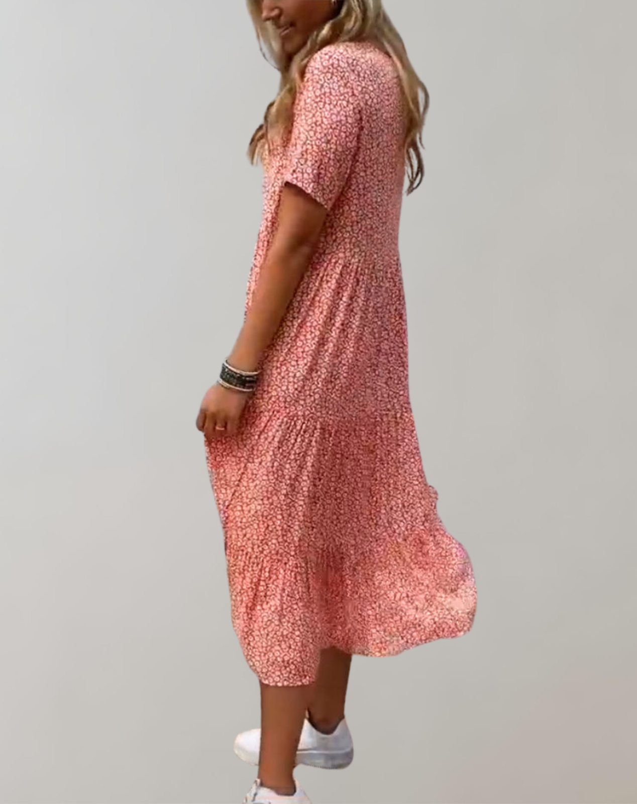 Valenzora - Casual, short-sleeved midi dress with floral print | Flowing dress for women