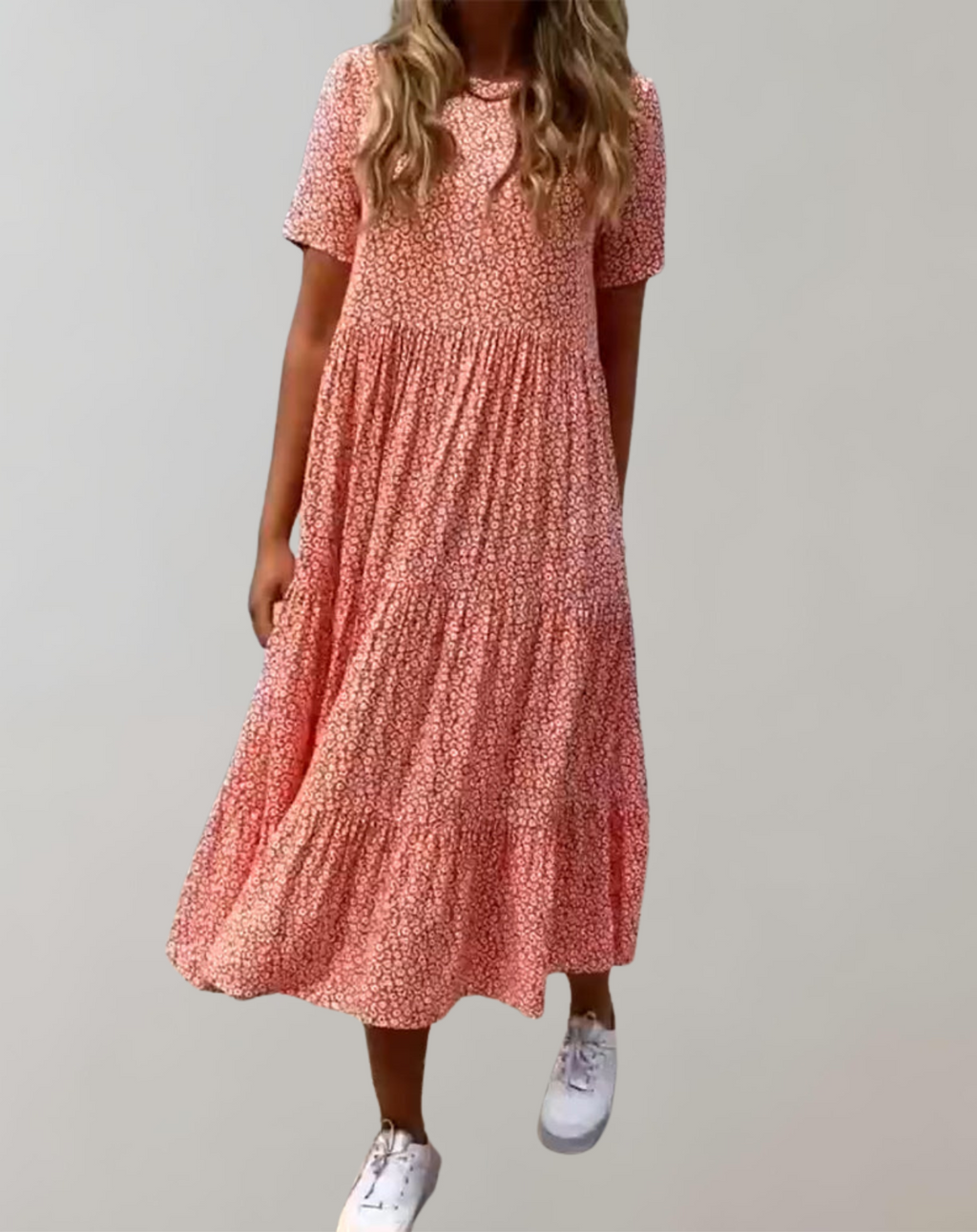 Valenzora - Casual, short-sleeved midi dress with floral print | Flowing dress for women