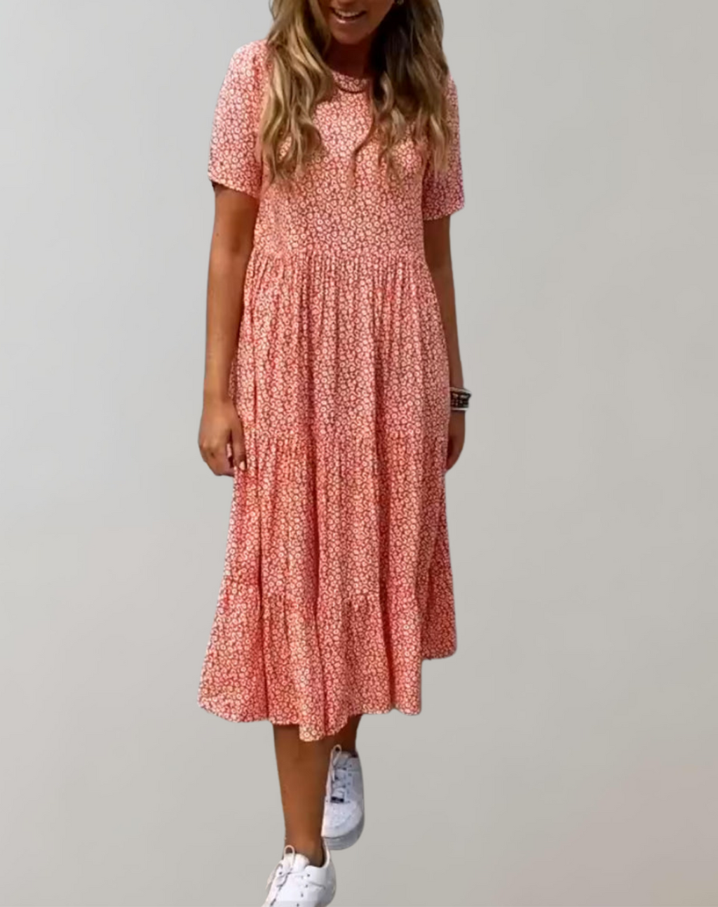 Valenzora - Casual, short-sleeved midi dress with floral print | Flowing dress for women