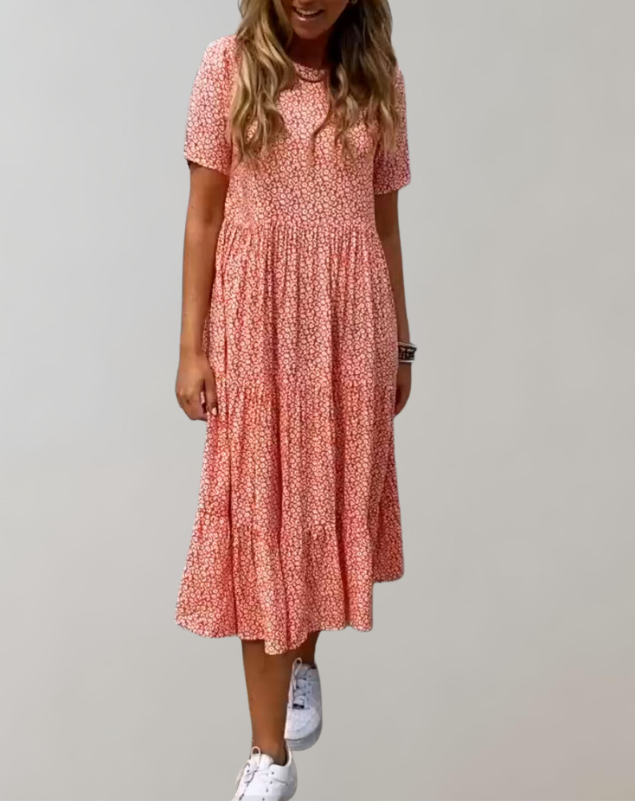 Valenzora - Casual, short-sleeved midi dress with floral print | Flowing dress for women