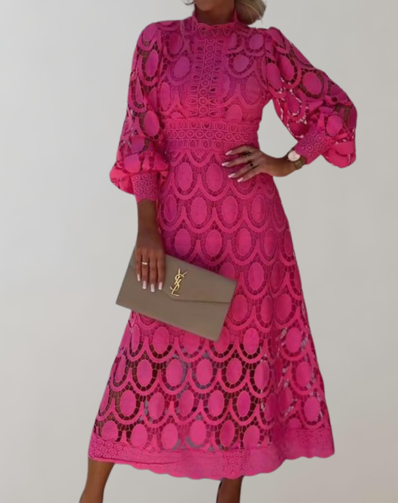 Valenzora - Sophisticated white lace midi dress | Vintage-style lace dress