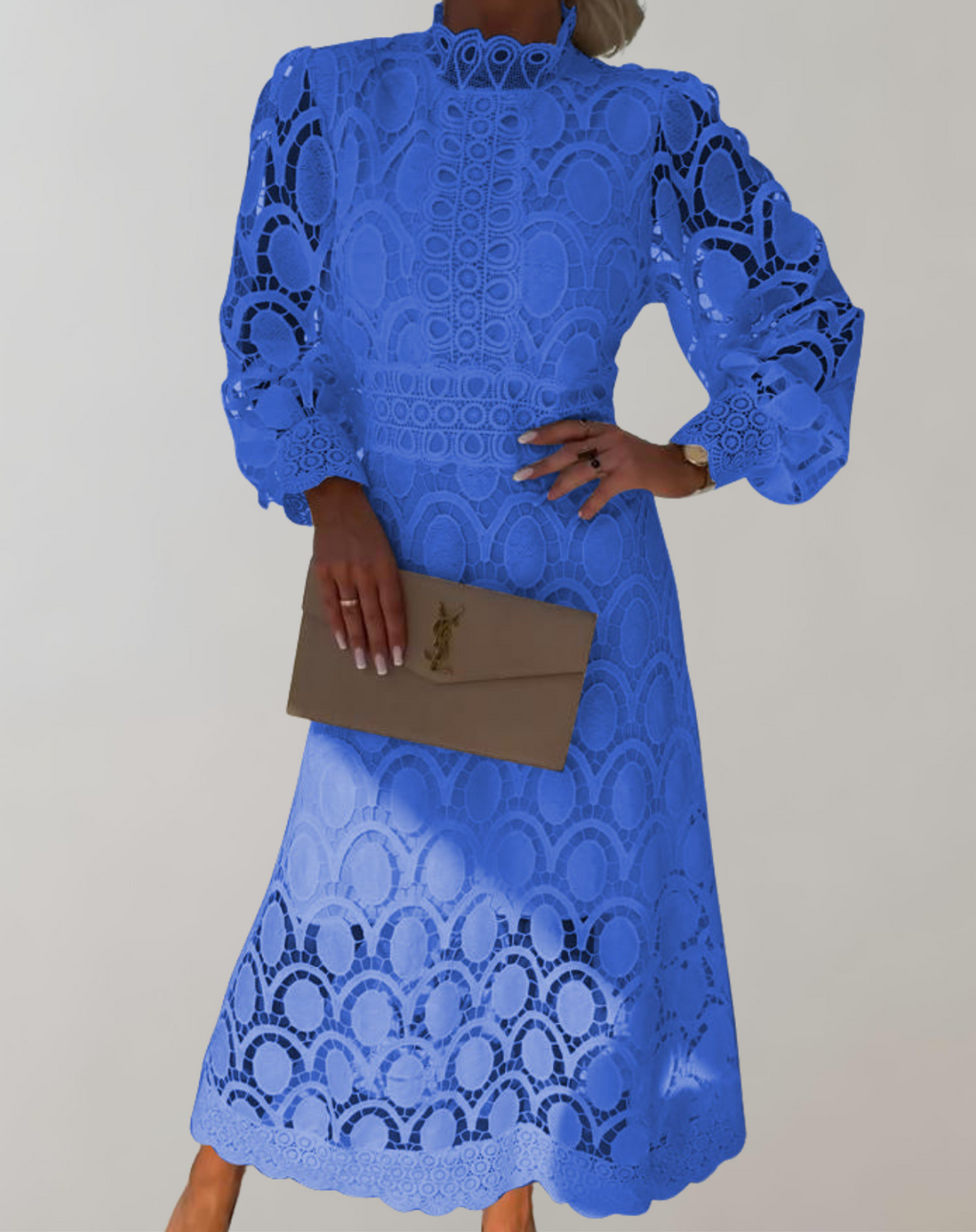 Valenzora - Sophisticated white lace midi dress | Vintage-style lace dress