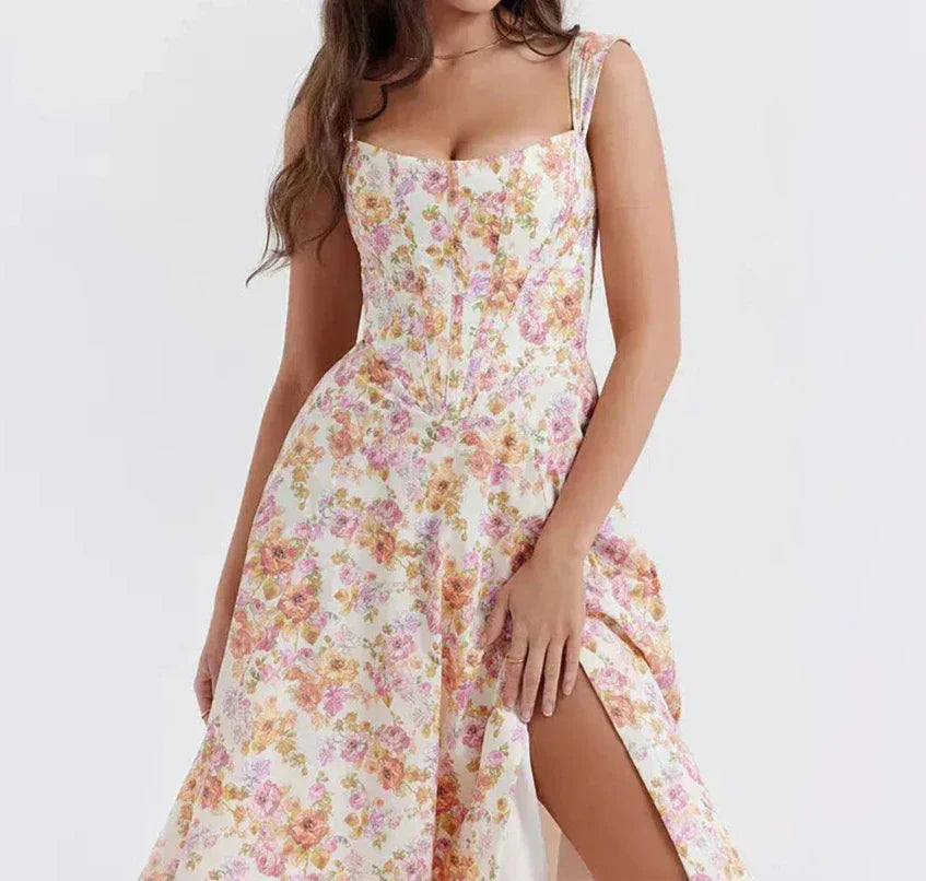 Valenzora | Florales Korsett-Midikleid