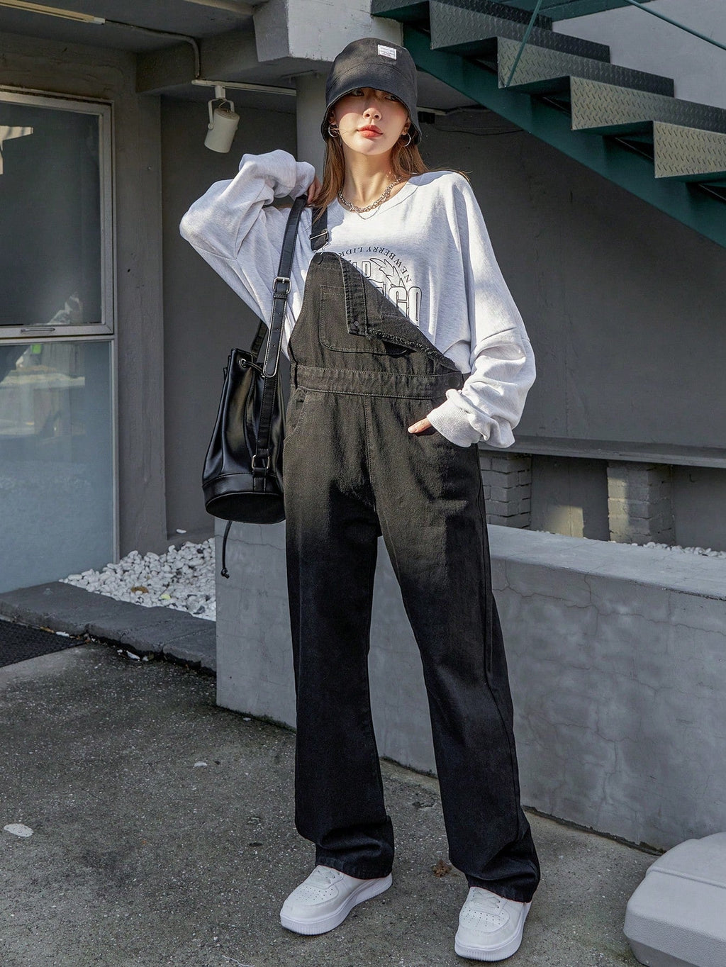 Valenzora | Slanted pocket denim dungarees without sweatshirt