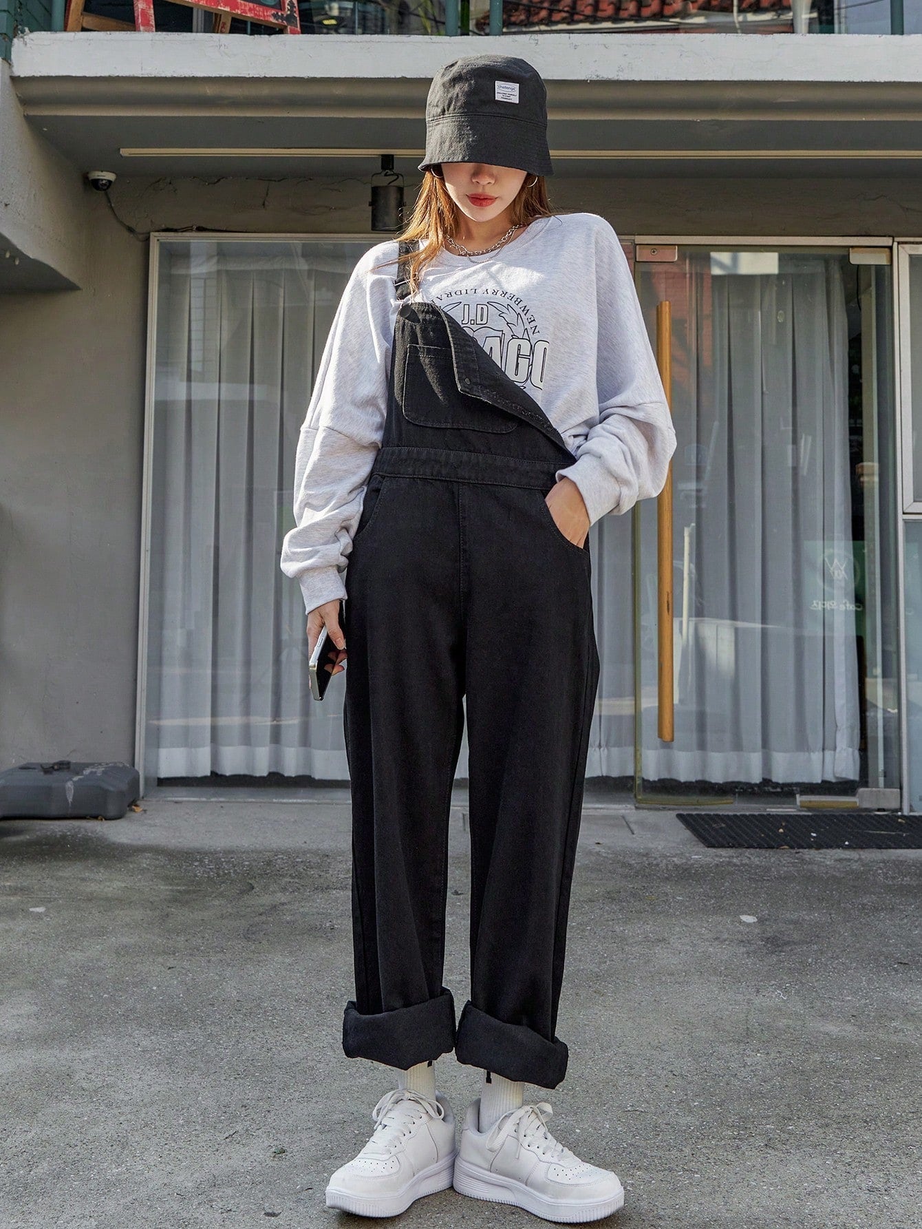 Valenzora | Slanted pocket denim dungarees without sweatshirt