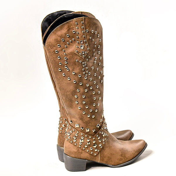 Lilybell - Hohe Stiefel mit Metallnieten und Cut-out-Absatz
