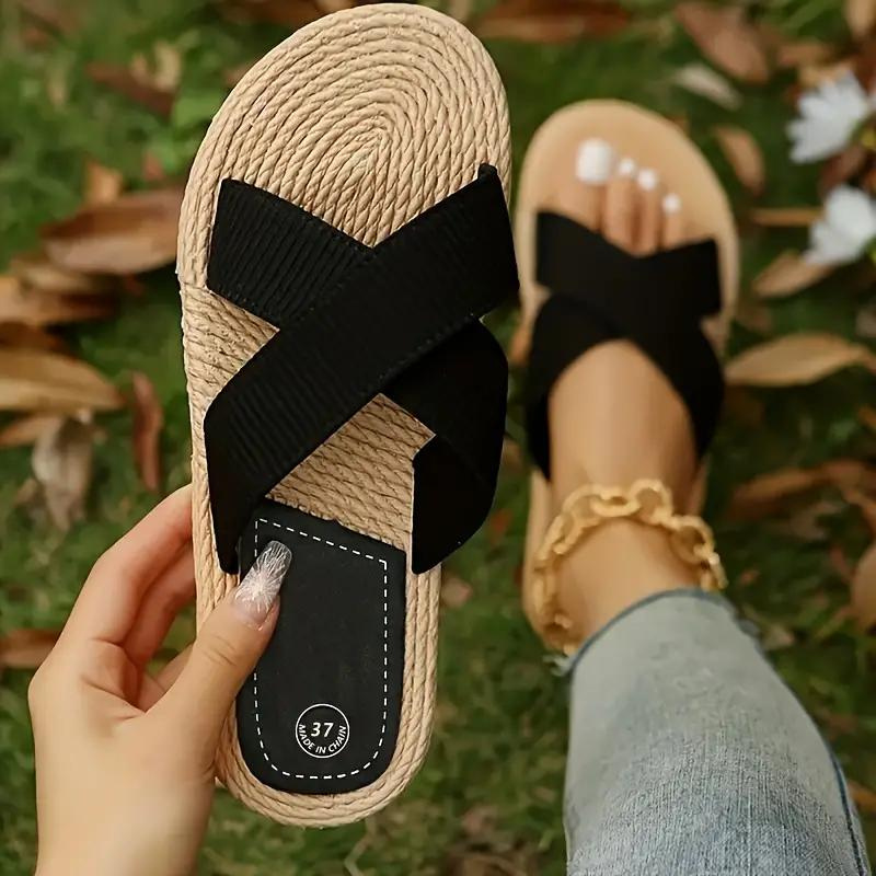Valenzora | Slip-on cross-band sandals for summer, flat sandals