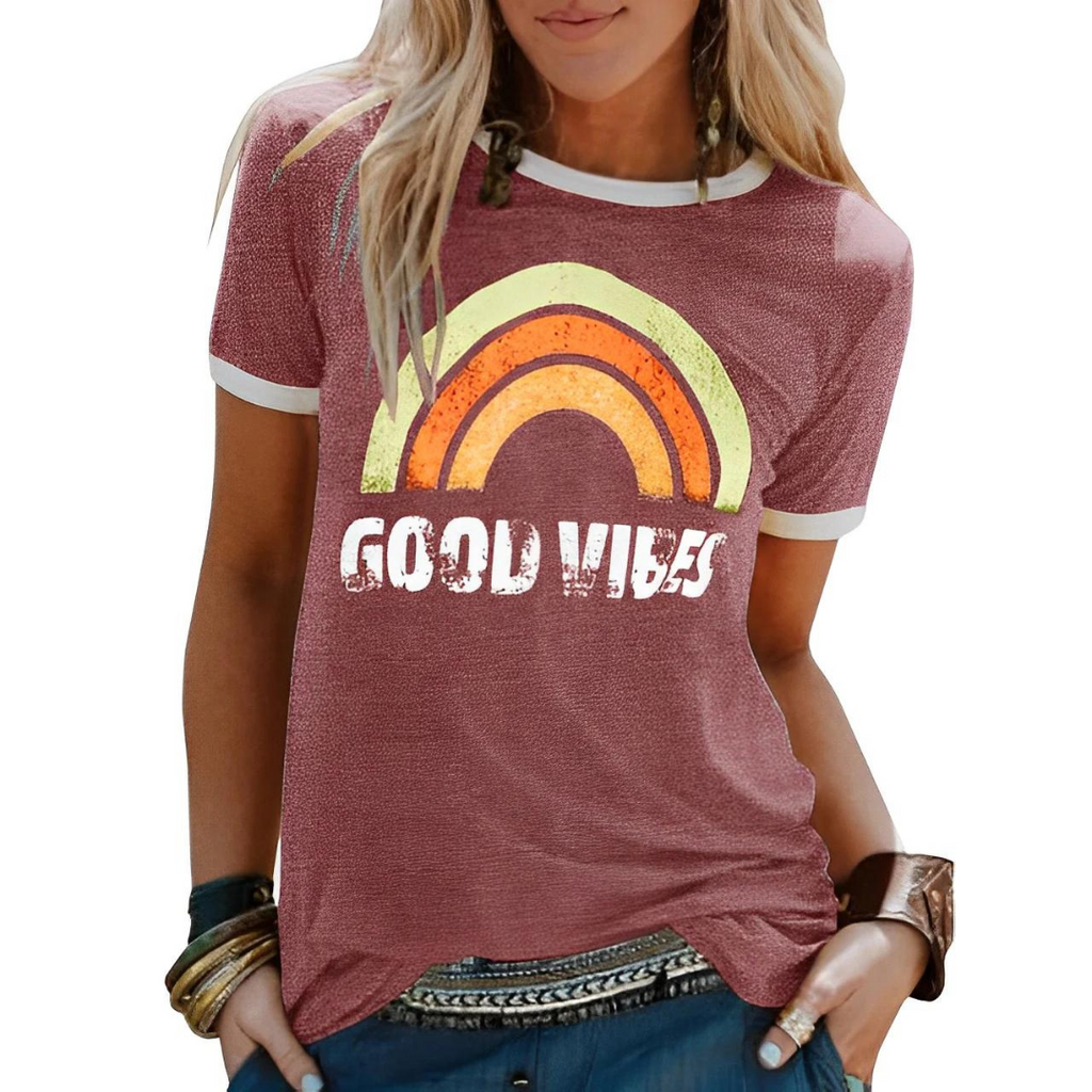 Valenzora | T-shirt, round neck, printed, short-sleeved blouse, women's clothing
