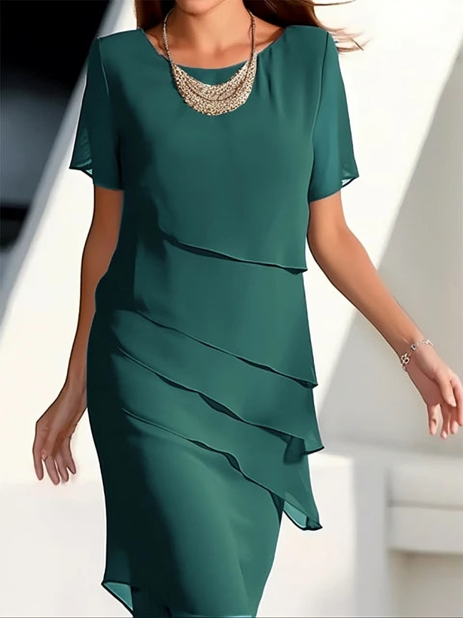 Valenzora | Elegantes Midikleid mit kurzen Ärmeln und Lagenlook