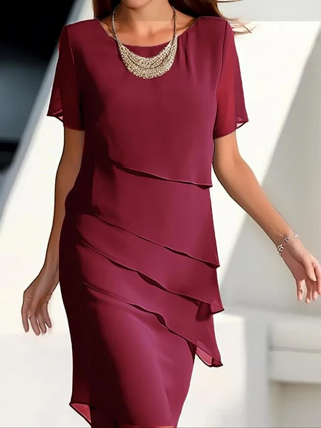 Valenzora | Elegantes Midikleid mit kurzen Ärmeln und Lagenlook