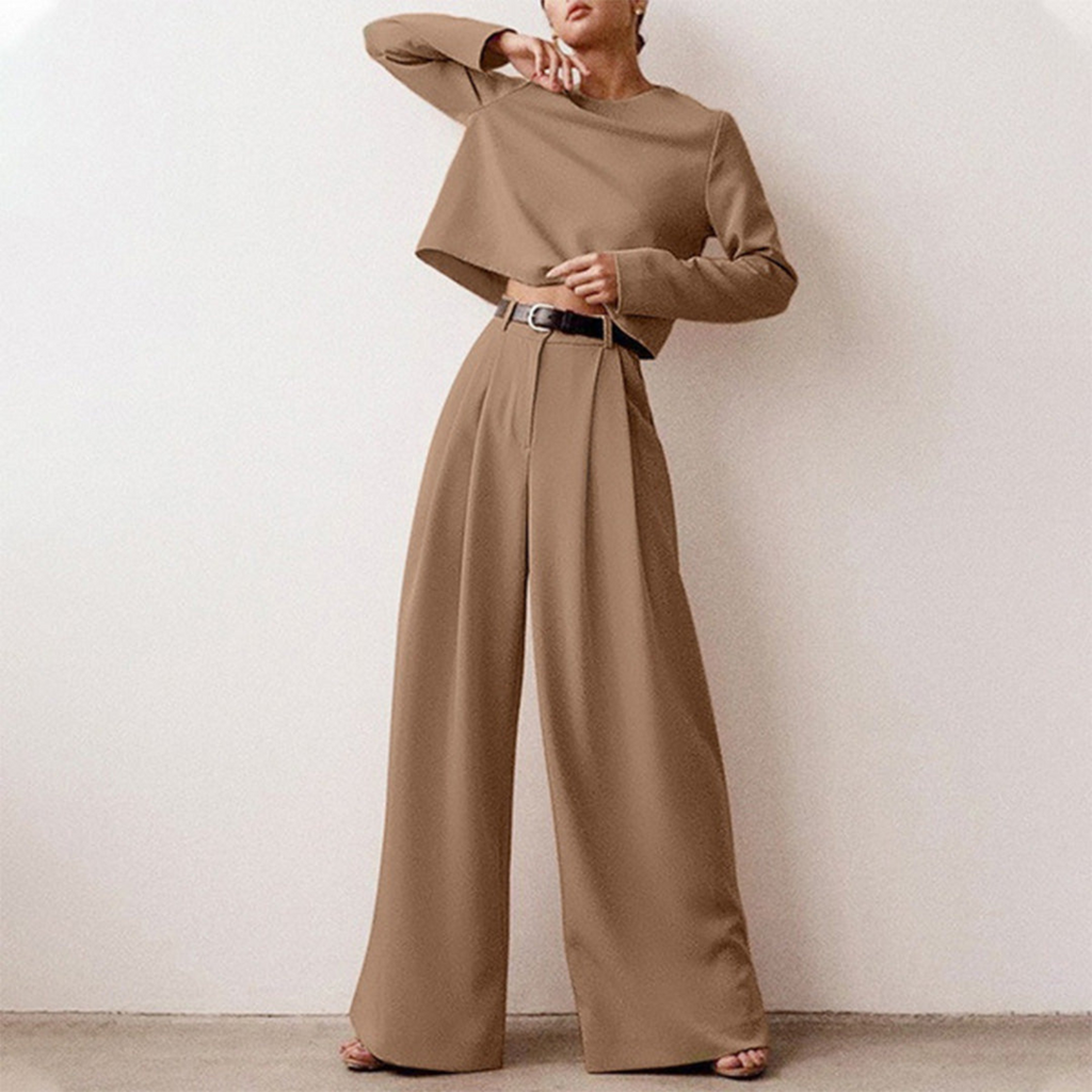Valenzora | Elegantes Langarmshirt und Palazzo-Hosen-Set für Damen