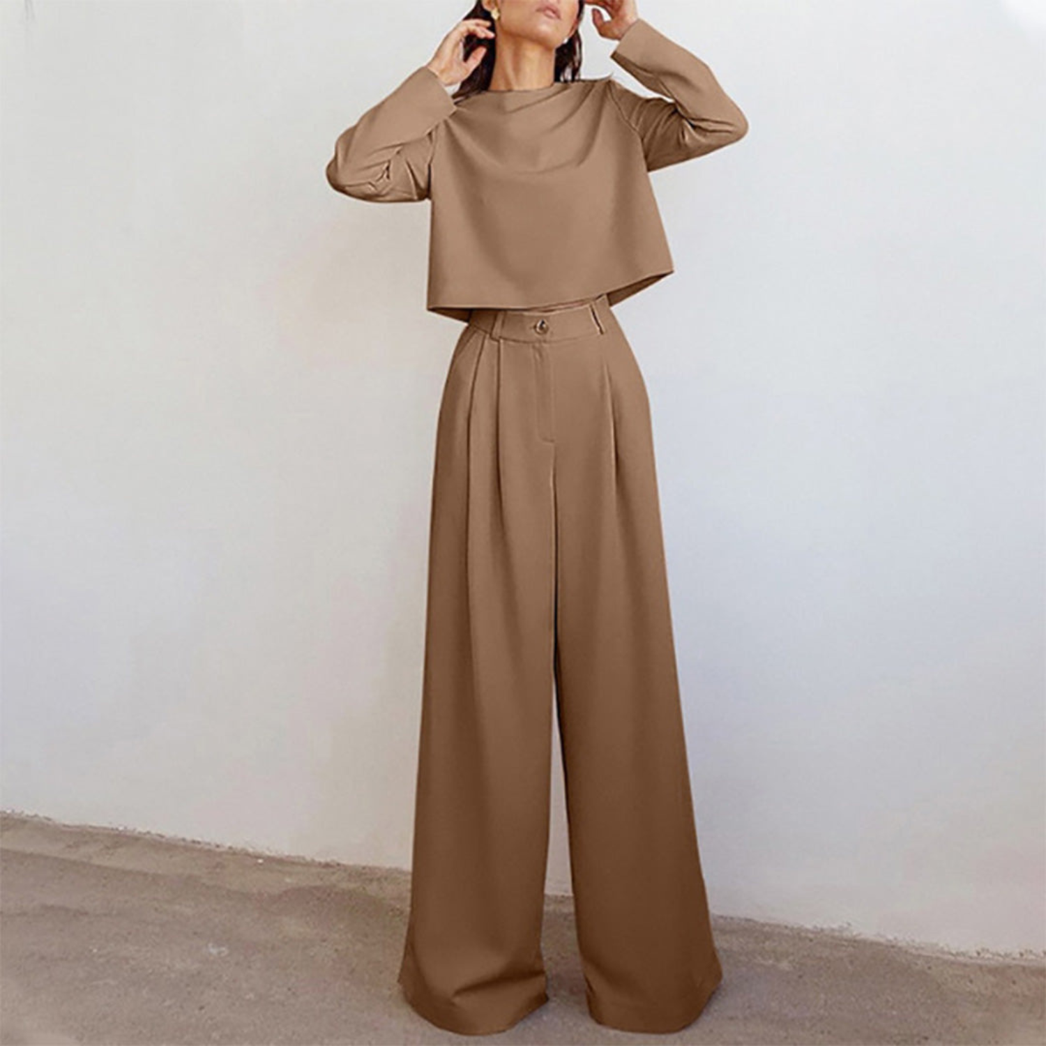 Valenzora | Elegantes Langarmshirt und Palazzo-Hosen-Set für Damen