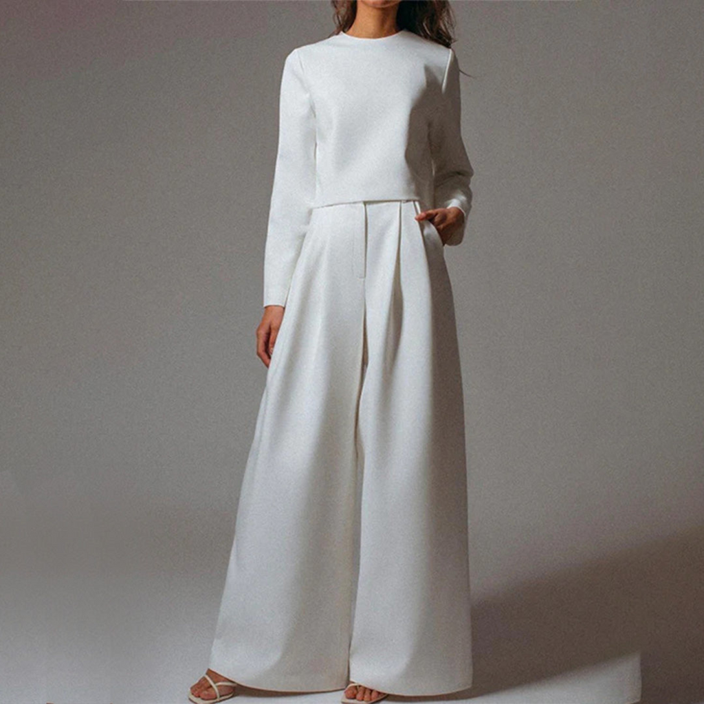 Valenzora | Elegantes Langarmshirt und Palazzo-Hosen-Set für Damen