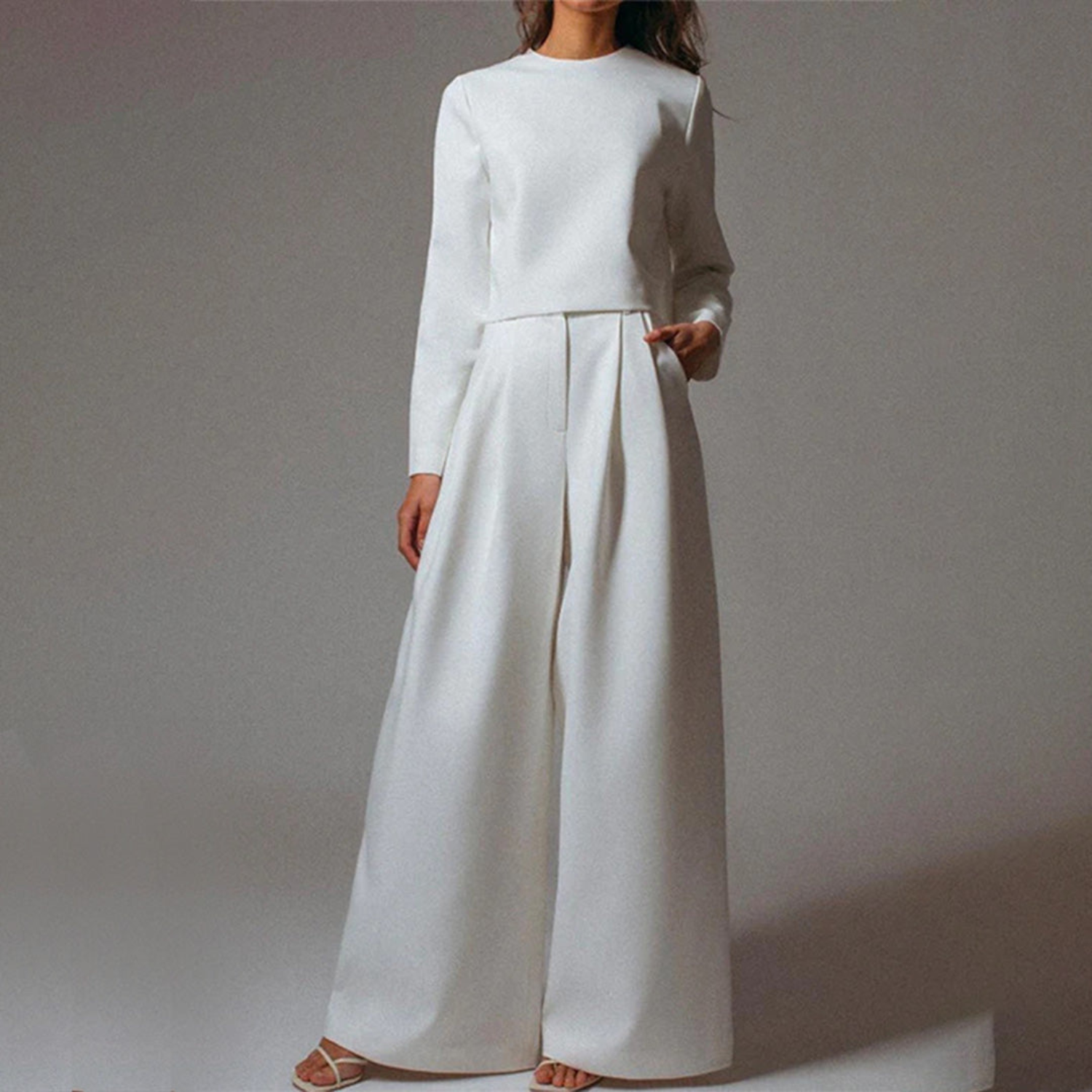Valenzora | Elegantes Langarmshirt und Palazzo-Hosen-Set für Damen