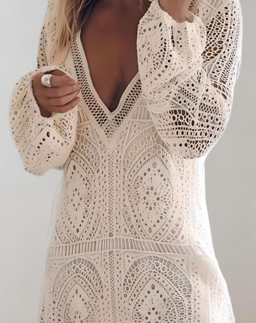 Valenzora | Beige crochet lace-style swimsuit