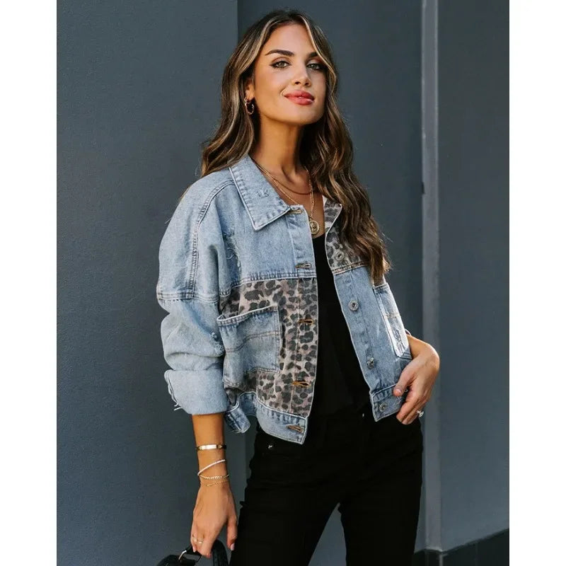Valenzora | Stylish Leopard Denim Jacket