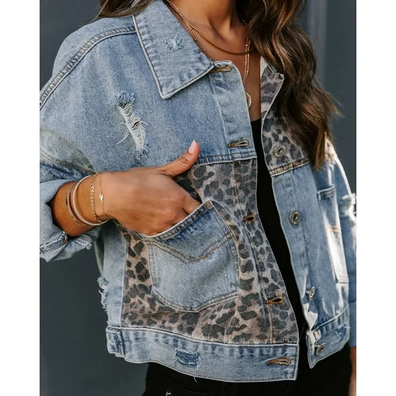 Valenzora | Stylish Leopard Denim Jacket