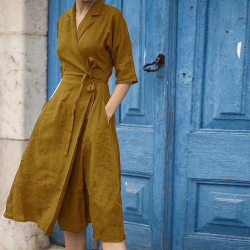 Valenzora | Stylish midi shirt dress with waist belt