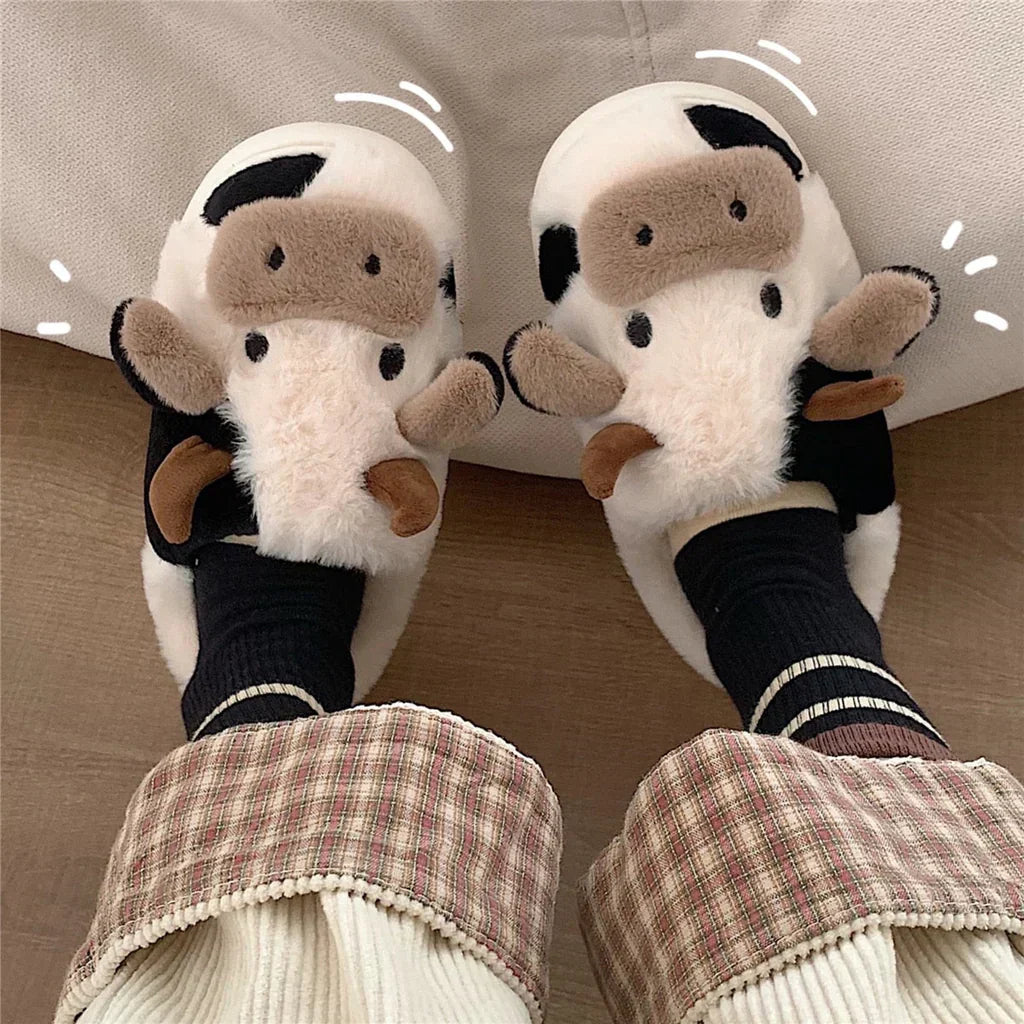 Valenzora | Plush Slippers with Animal Cow Design for Women