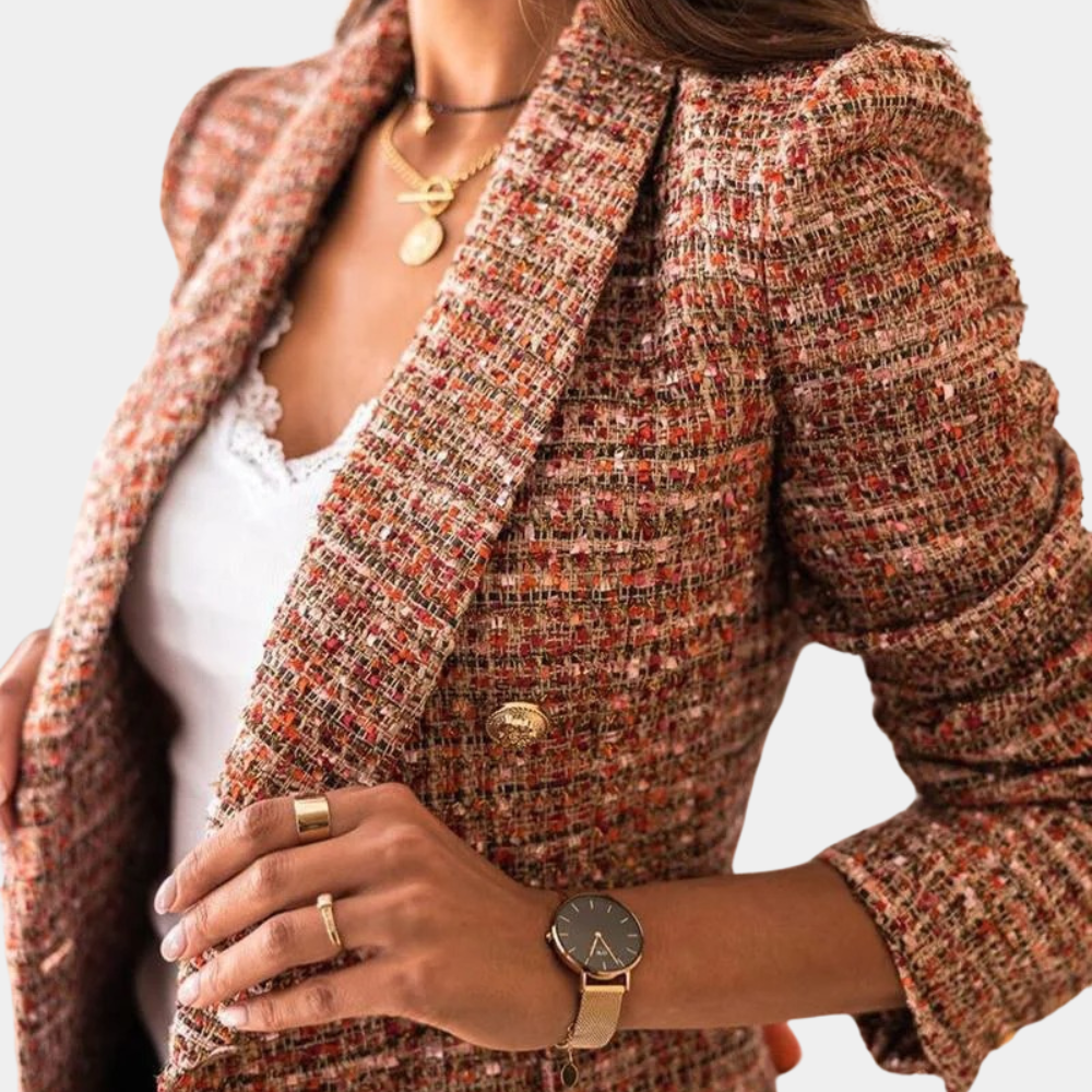 Valenzora | Elegant Tweed Blazer with Double Buttons for Women
