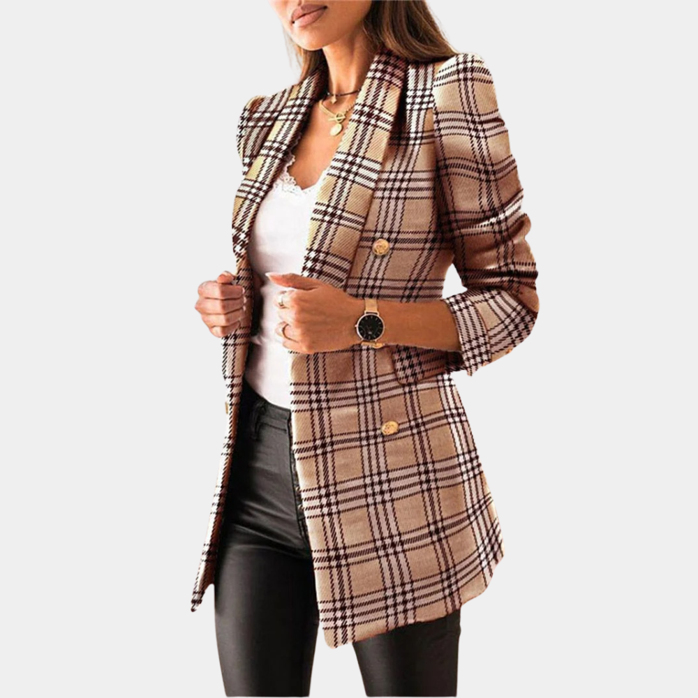 Valenzora | Elegant Tweed Blazer with Double Buttons for Women