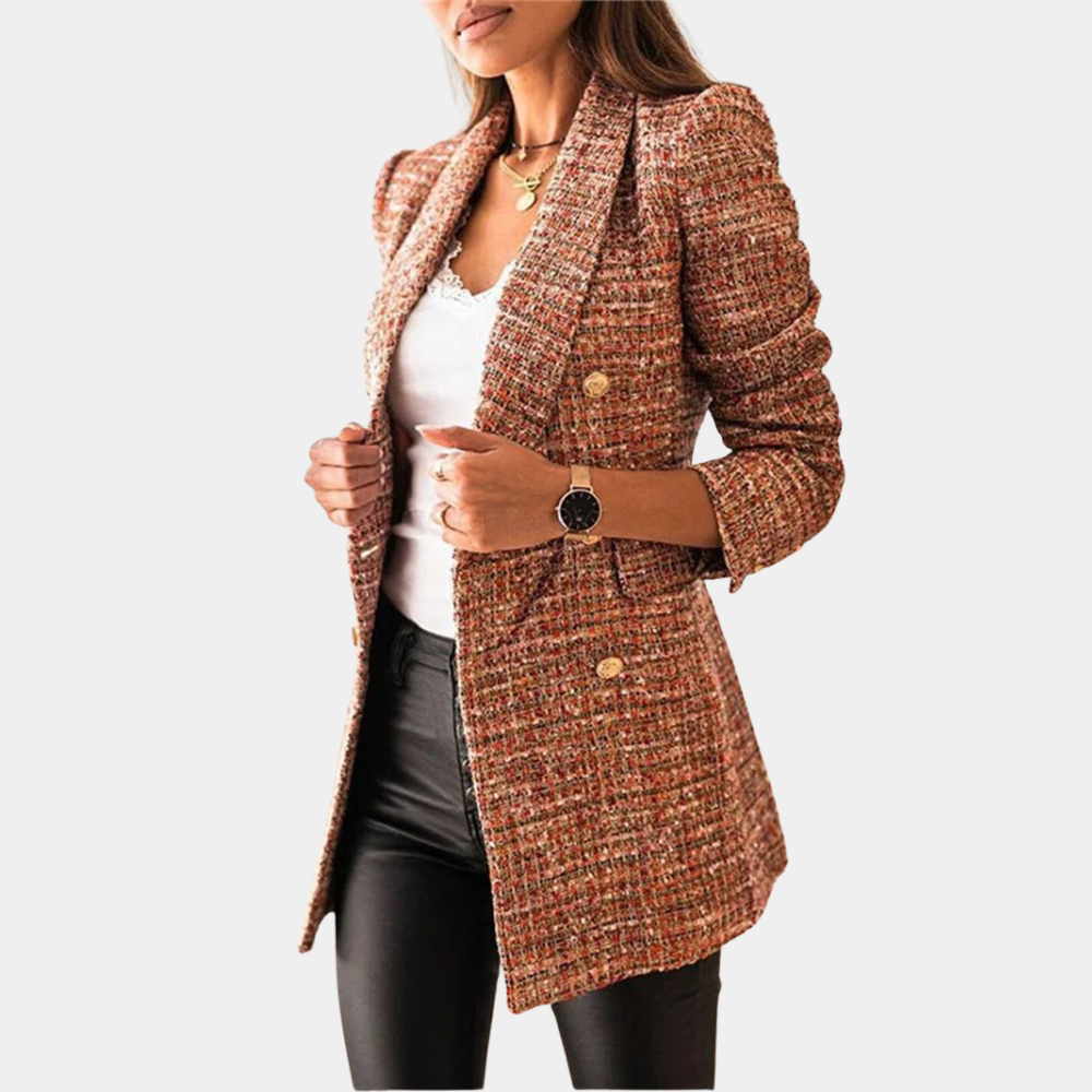 Valenzora | Elegant Tweed Blazer with Double Buttons for Women