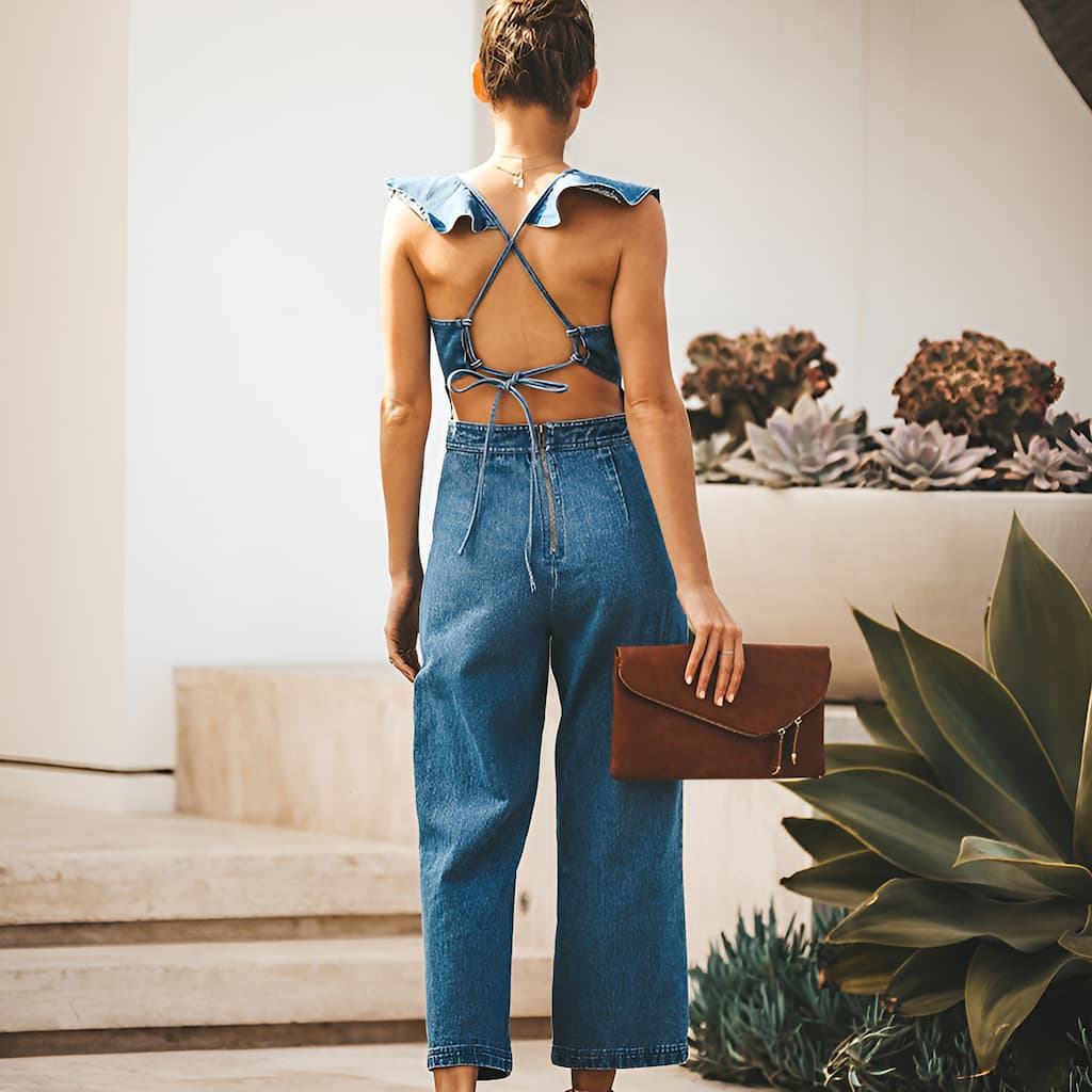 Valenzora | Denim jumpsuit with ruffles
