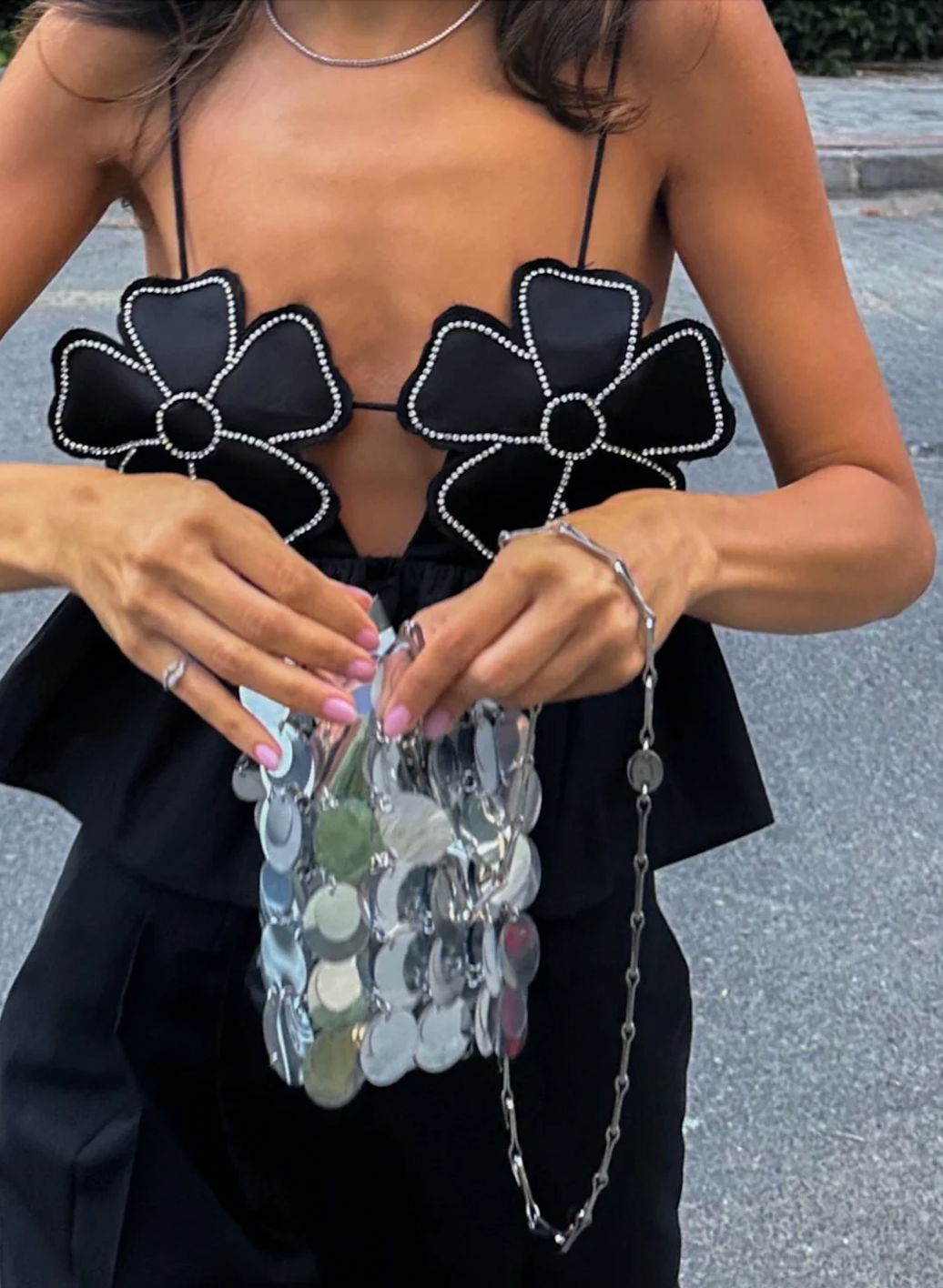 Valenzora | Damen bauchfreies Top mit Strassbesatz